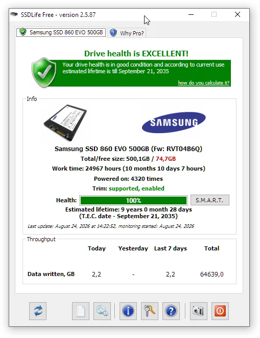 SSD life Freeware - free version of SSDLife expectancy software 1 SSDLifeFreeUI